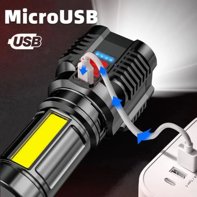 USB Rechargeable LED Spotlight: Waterproof Super Bright Flashlight with 4 Modes