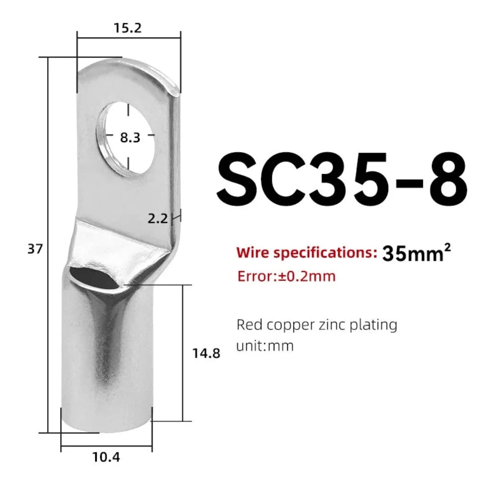 10 STÜCKE SC Typ Draht Nase Terminal SC16 SC25 SC35 16-35 mm² Crimp Draht Nase Terminal Kabel Stecker Verzinnt Kabelschuh 6-2AWG