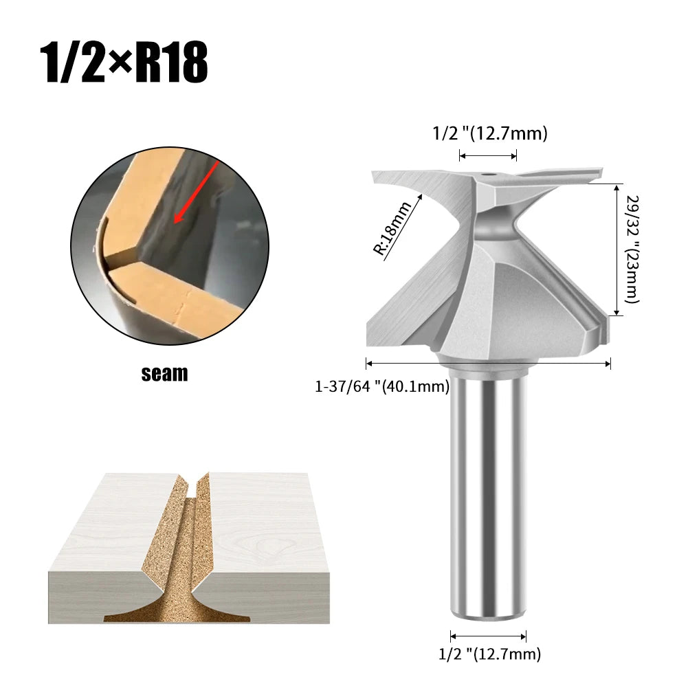 R18/R30/R50 1/2-Inch Shank Arc Bending Router Bit - Woodworking Milling Cutter for Precision Carpentry