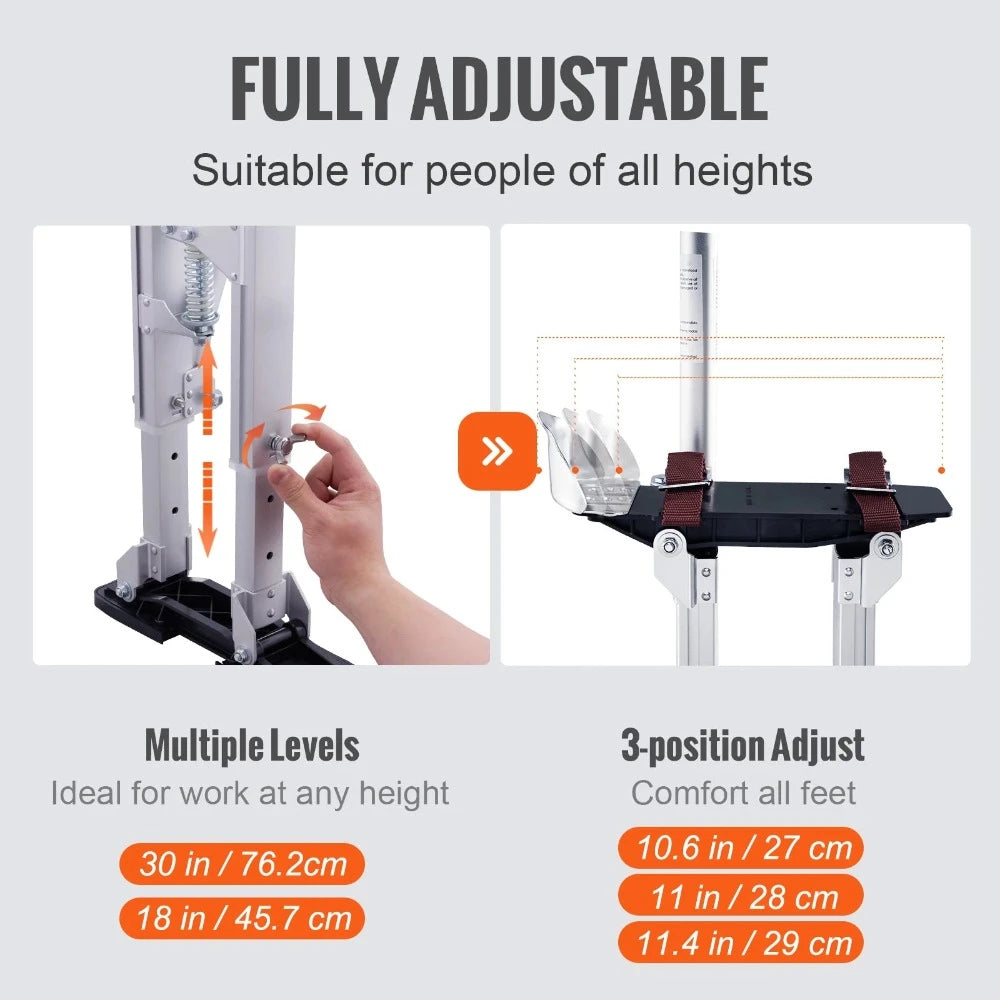 Drywall Stilts 18''-30''/36''-50'' Adjustable Aluminum Tool Stilts with Protective Knee Pads Non-Slip Work Stilts for Home