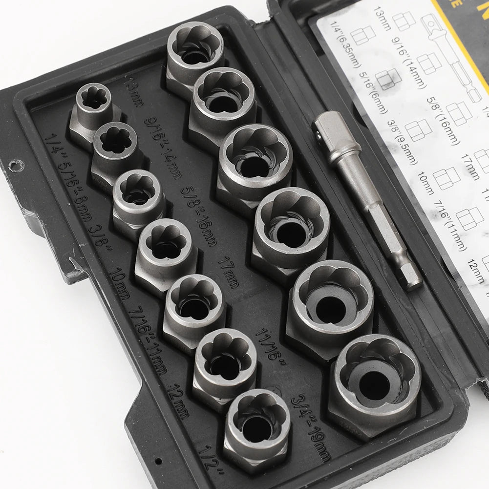 14Pcs Heavy-Duty Impact Bolt & Nut Remover Set – Industrial Grade Extractor with Storage Case