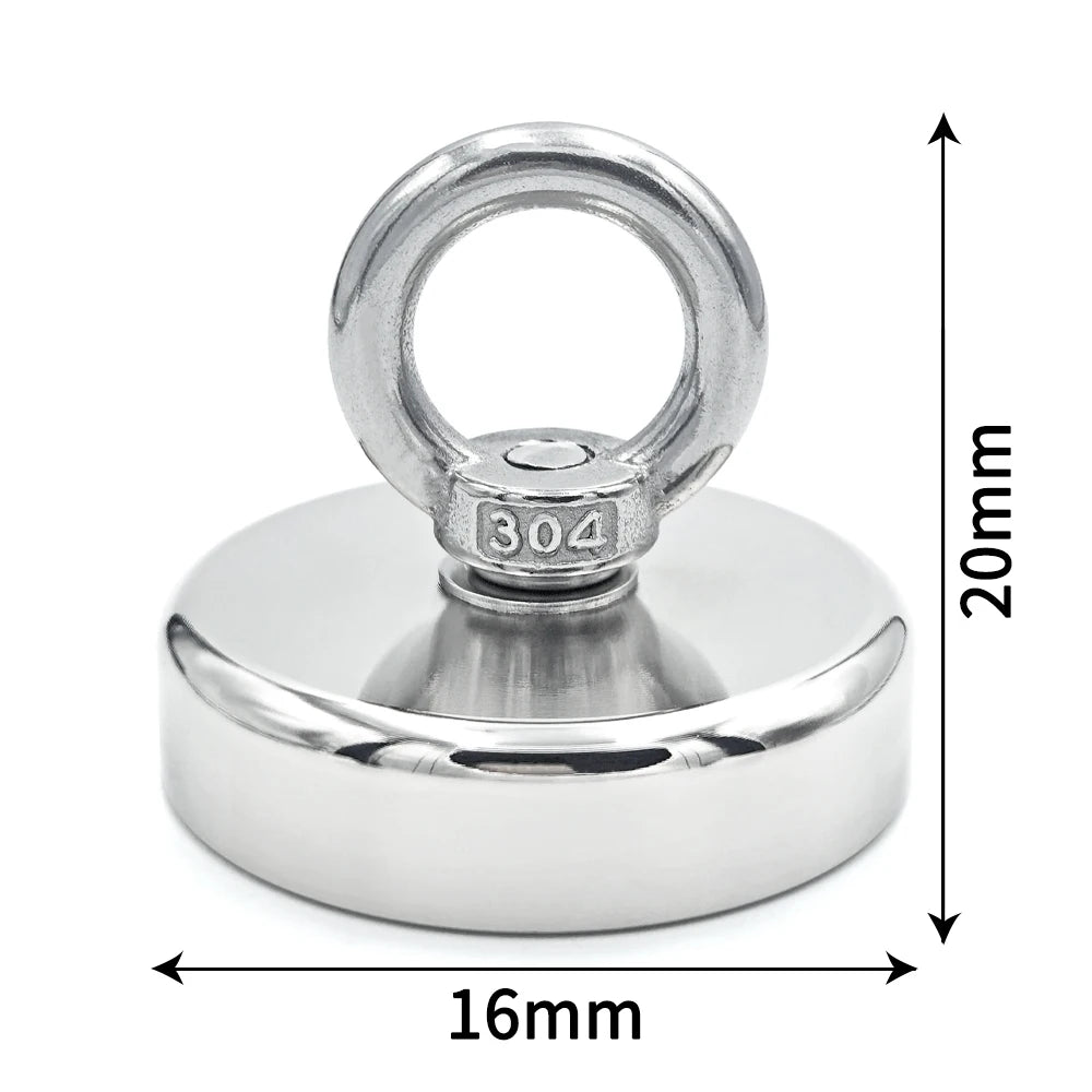 Superstarker Neodym-Angelmagnet mit Haken, N52, Hochleistungsmagnet mit versenktem Loch, Ösenschraube, 16–90 mm, Bergungssuchmagnete