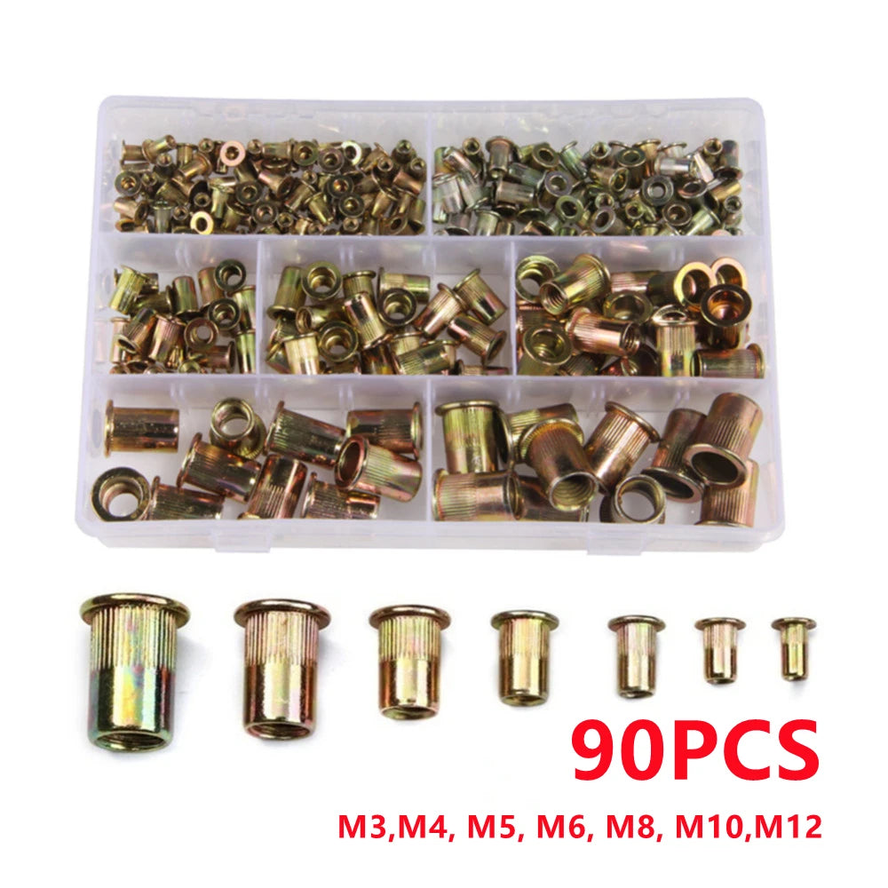 Kit d'assortiment d'écrous à rivets – Écrous à rivets en acier au carbone à tête plate M3-M12