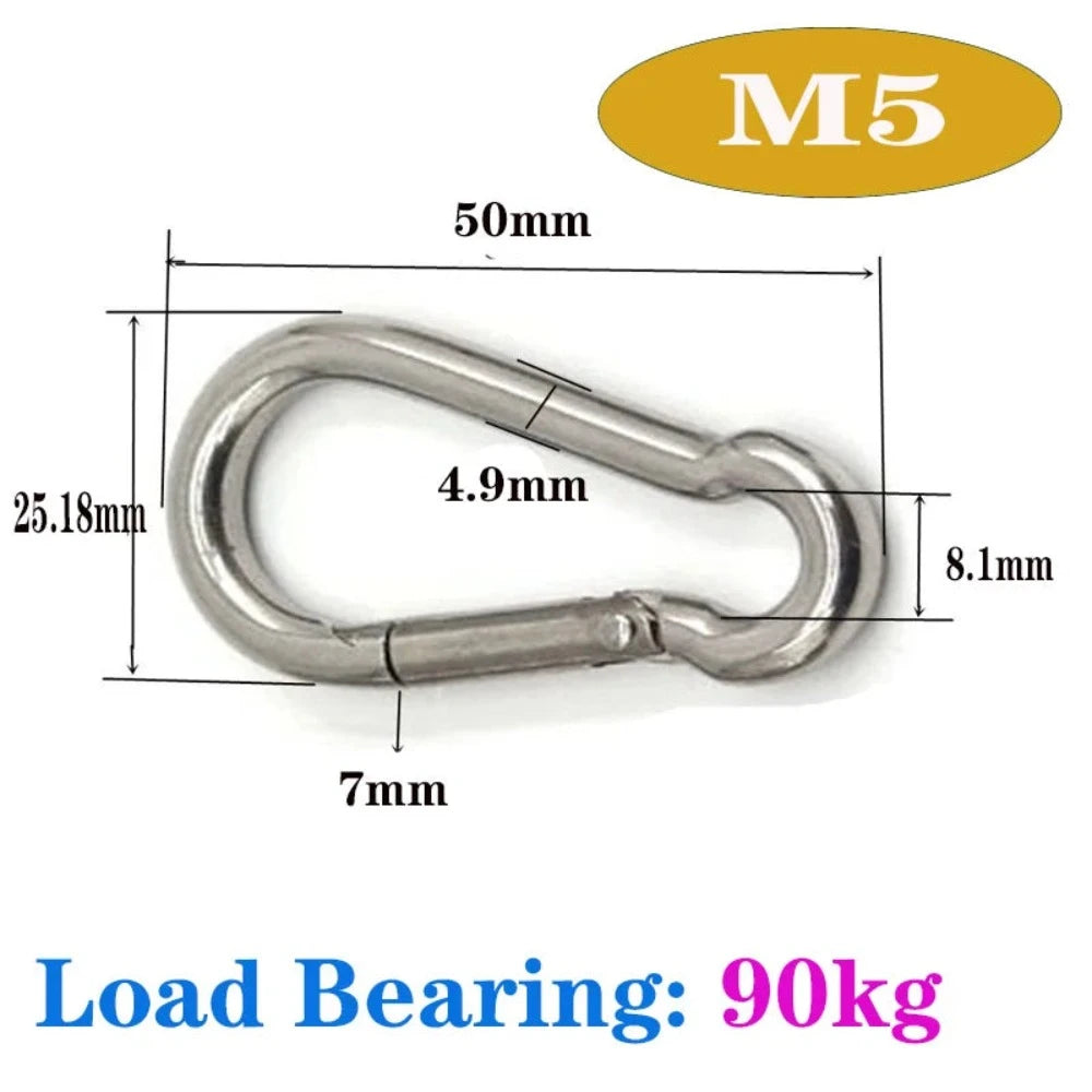 M4/M5/M6/M8 Multifunktionaler Karabiner mit Federschnappverschluss aus Edelstahl 304, Schnellverschlussringhaken, Schnappschäkel, Kettenverschlusshaken