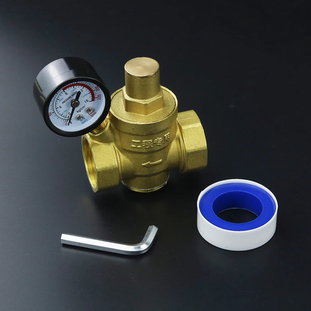 1/2" 3/4" 16bar Brass Water Pressure Regulator Reducer DN15 DN20 With Gauge Meter for Hydraulic Instability/Purifier