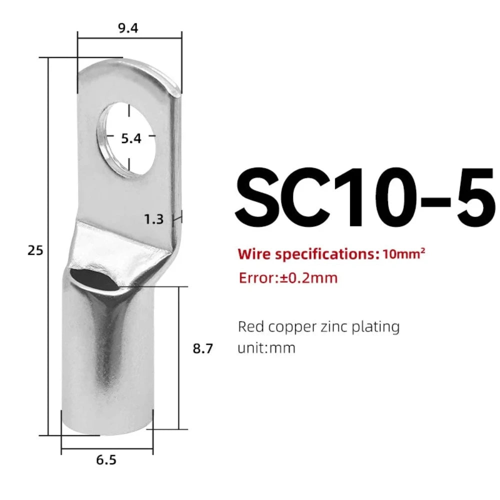 10PCS SC Type Wire Nose Terminal SC16 SC25 SC35 16-35 mm² Crimp Wire Nose Terminal Cable Connector Tinned Cable Lug 6-2AWG