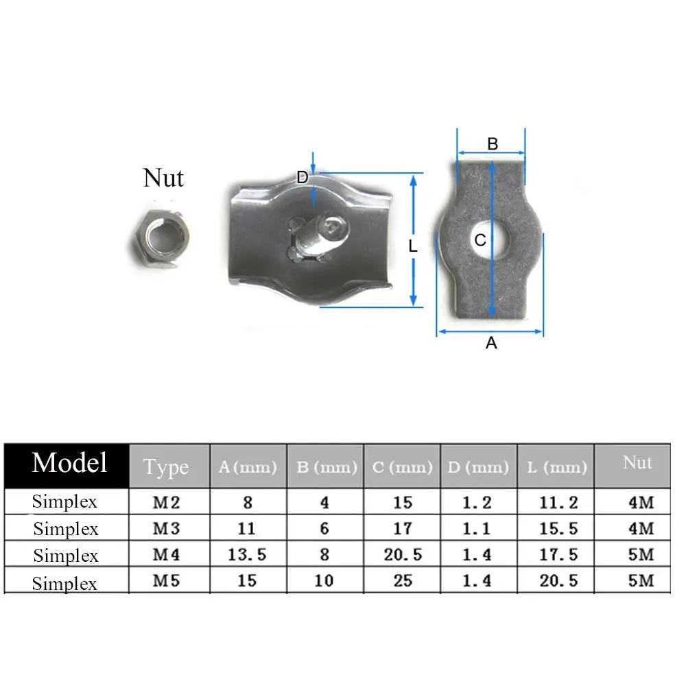 5 pièces M2-M5 en acier inoxydable Simplex 1/2-post boulon pince câble serre-câble étrier corde Simple poignée cosses en acier inoxydable