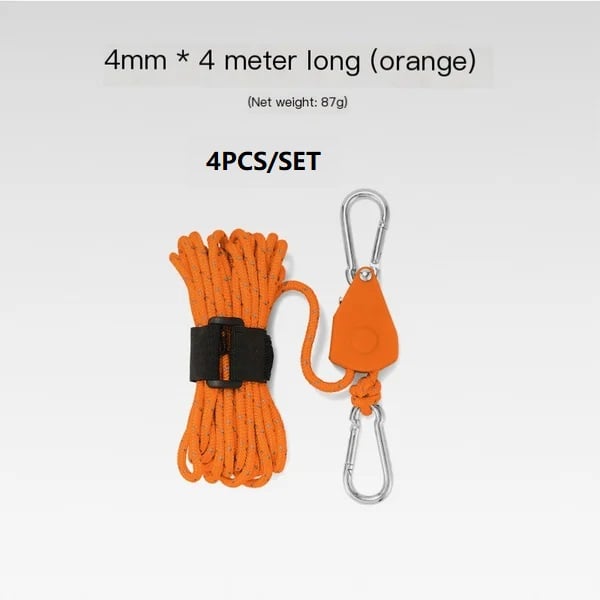 Corde de camping réglable avec boucle de fixation – Poulie tendeur de tente 4/5 m